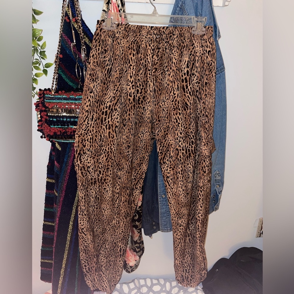 leopard cargo joggers